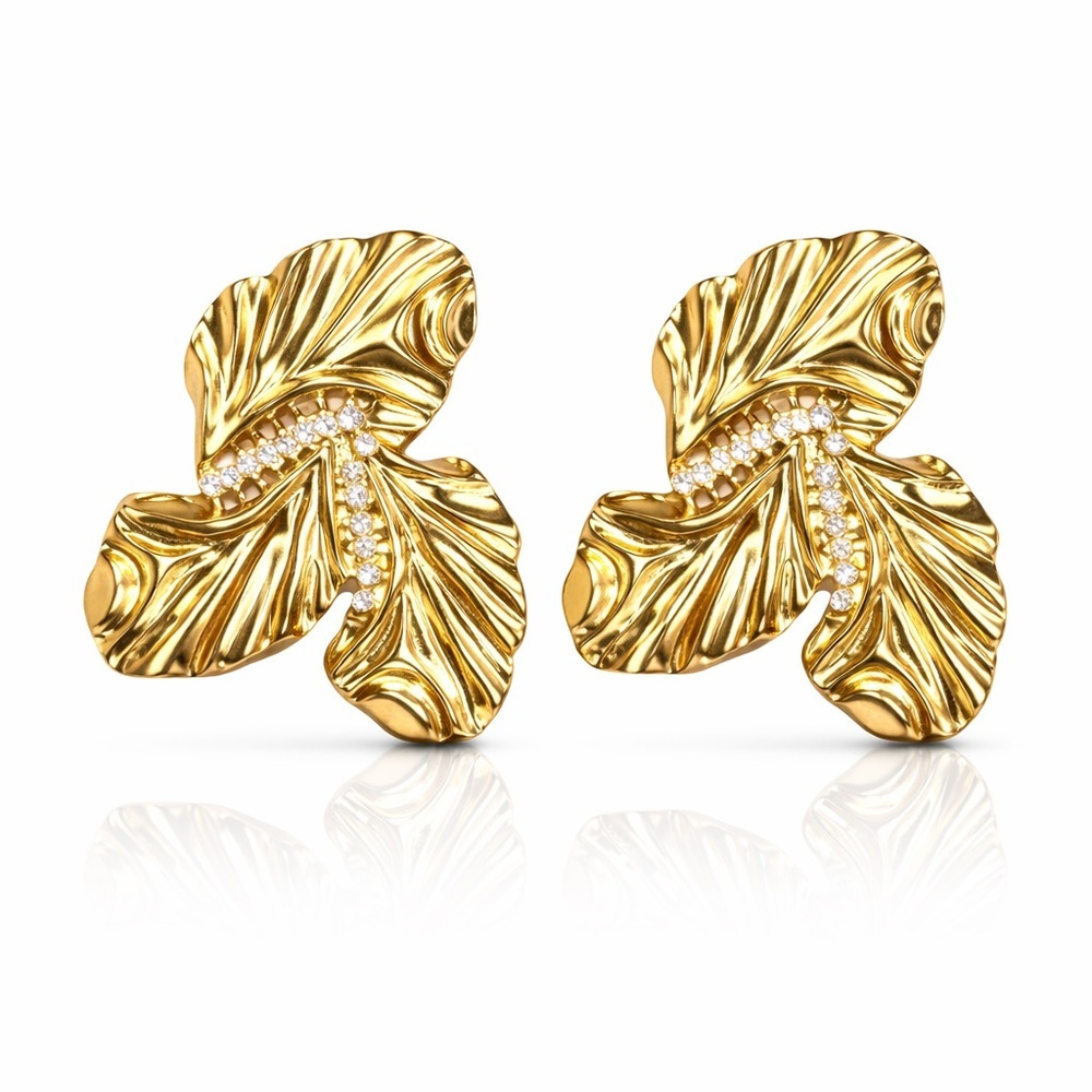 ⚜️ Trendy Earrings Gold Leaf With Zirconia